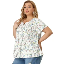 Agnes Orinda Women's Plus Size Floral Half Placket Short Sleeve Casual Pepium Blouse -Agnes Orinda GUEST 32ab059f 3477 4061 bc92 79ba1480e154