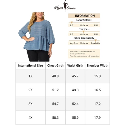 Agnes Orinda Women's Plus Size Winter Fashion 3/4 Puff Sleeve Babydoll Blouses 7 Agnes Orinda Women's Plus Size Winter Fashion 3/4 Puff Sleeve Babydoll Blouses - Image 5