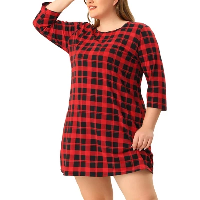 Agnes Orinda Women's Plus Size Knit 3/4 Sleeve Plaid Pajamas Sleepdress 3 Agnes Orinda Women's Plus Size Knit 3/4 Sleeve Plaid Pajamas Sleepdress