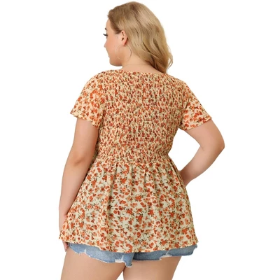 Agnes Orinda Women's Plus Size Chiffon Smock Waist Ditsy Floral Peplum Blouse 6 Agnes Orinda Women's Plus Size Chiffon Smock Waist Ditsy Floral Peplum Blouse - Image 4