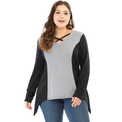 Agnes Orinda Womens Plus Size Tunic Tops Criss Cross V Neck Long Sleeve T Shirt Casual Tops 4 Agnes Orinda Womens Plus Size Tunic Tops Criss Cross V Neck Long Sleeve T Shirt Casual Tops - Image 2
