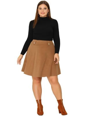 Agnes Orinda Women's Plus Size Corduroy Button Decor Elastic Waist A-Line Skirts 4 Agnes Orinda Women's Plus Size Corduroy Button Decor Elastic Waist A-Line Skirts - Image 2