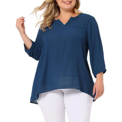 Agnes Orinda Women's Plus Size Sheer 3/4 Sleeve Flowy Split V Neck Blouse 9 Agnes Orinda Women's Plus Size Sheer 3/4 Sleeve Flowy Split V Neck Blouse - Image 7