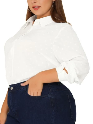 Agnes Orinda Women Plus Size Swiss Dots Button Down Collar Long Sleeve Blouses 3 Agnes Orinda Women Plus Size Swiss Dots Button Down Collar Long Sleeve Blouses