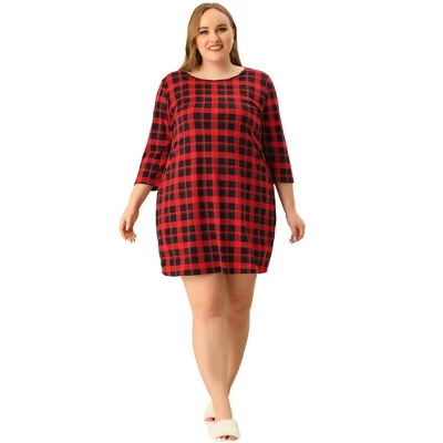 Agnes Orinda Women's Plus Size Knit 3/4 Sleeve Plaid Pajamas Sleepdress 4 Agnes Orinda Women's Plus Size Knit 3/4 Sleeve Plaid Pajamas Sleepdress - Image 2