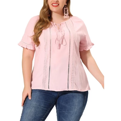 Agnes Orinda Women's Plus Size Lace Hollow Out Ruffle Boho Blouse 9 Agnes Orinda Women's Plus Size Lace Hollow Out Ruffle Boho Blouse - Image 7