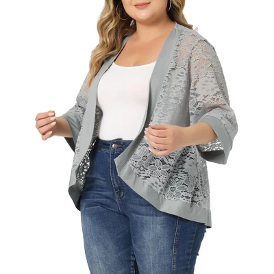 Agnes Orinda Women's Plus Size Elegant Open Front 3/4 Sleeve Lace Lightweight Tunic Cardigans 15 Agnes Orinda Women's Plus Size Elegant Open Front 3/4 Sleeve Lace Lightweight Tunic Cardigans - Image 13