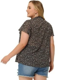 Agnes Orinda Women's Plus Size Bib Peasant Ditsy Floral Tie Neck Keyhole Chiffon Blouse -Agnes Orinda GUEST 349cc2aa 5675 4fdd 88f7 7b4ec861d78e