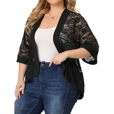 Agnes Orinda Women's Plus Size Elegant Open Front 3/4 Sleeve Lace Lightweight Tunic Cardigans 8 Agnes Orinda Women's Plus Size Elegant Open Front 3/4 Sleeve Lace Lightweight Tunic Cardigans - Image 6