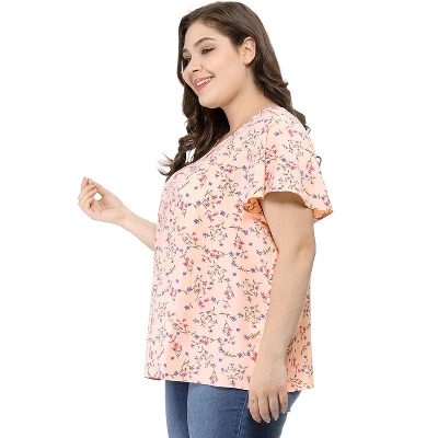 Agnes Orinda Women's Plus Size Keyhole Floral Chiffon Flared Sleeve Summer Trendy Peasant Tops 5 Agnes Orinda Women's Plus Size Keyhole Floral Chiffon Flared Sleeve Summer Trendy Peasant Tops - Image 3