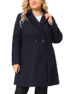Agnes Orinda Women's Plus Size Notched Lapel Single Breasted Winter Long Pea Coat