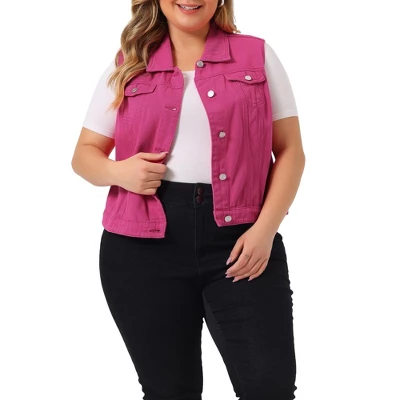 Agnes Orinda Women's Plus Size Buttons With Two Chest Flap Pockets Denim Vests 16 Agnes Orinda Women's Plus Size Buttons With Two Chest Flap Pockets Denim Vests - Image 14