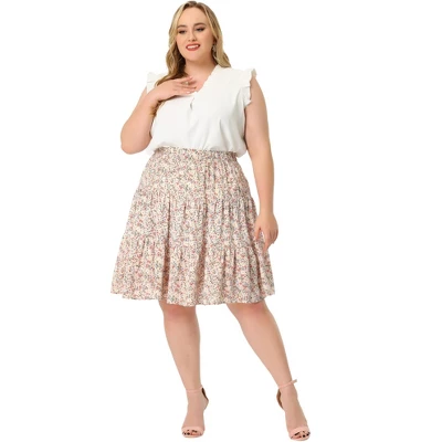 Agnes Orinda Women's Plus Size Elastic High Waist Ruffle Hem Pleated Midi Floral Print A Line Skirts 4 Agnes Orinda Women's Plus Size Elastic High Waist Ruffle Hem Pleated Midi Floral Print A Line Skirts - Image 2