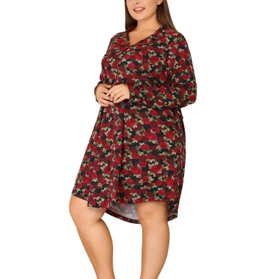 Agnes Orinda Women's Plus Size Floral Notched Lapel Button Up Nightgown 7 Agnes Orinda Women's Plus Size Floral Notched Lapel Button Up Nightgown - Image 5
