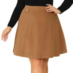 Agnes Orinda Women's Plus Size Corduroy Button Decor Elastic Waist A-Line Skirts