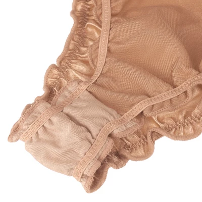 Agnes Orinda Women Plus Mid-Rise Frill Trim Elastic Waist Satin Bikini Champagne Small 4 Agnes Orinda Women Plus Mid-Rise Frill Trim Elastic Waist Satin Bikini Champagne Small - Image 2