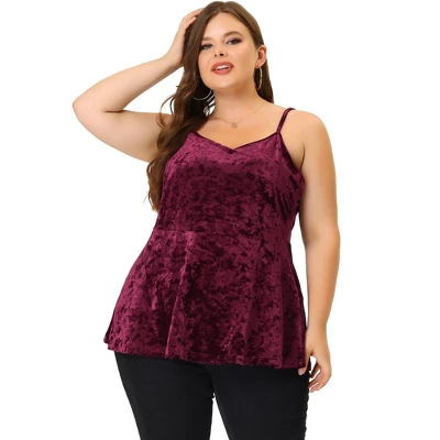 Agnes Orinda Women's Plus Size Velvet Adjustable Strap Peplum Camisole 4 Agnes Orinda Women's Plus Size Velvet Adjustable Strap Peplum Camisole - Image 2