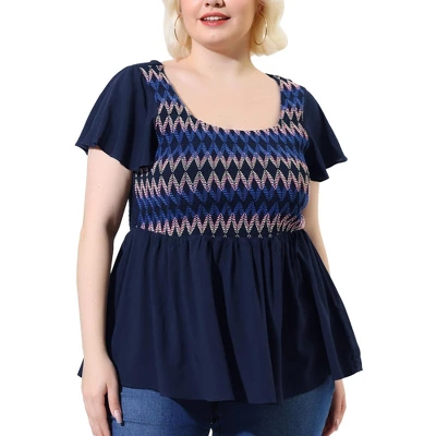 Agnes Orinda Women's Plus Size Tops Boho Flare Hem Short Sleeve Smocked Peplum Top 8 Agnes Orinda Women's Plus Size Tops Boho Flare Hem Short Sleeve Smocked Peplum Top - Image 6