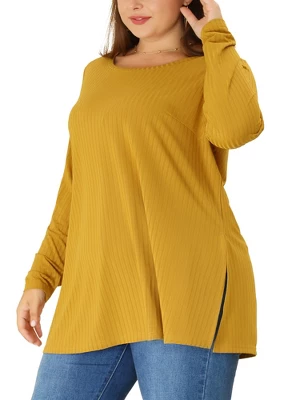 Agnes Orinda Women's Plus Size Plain Casual Split Side Long Sleeve Top 3 Agnes Orinda Women's Plus Size Plain Casual Split Side Long Sleeve Top