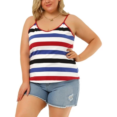 Agnes Orinda Women's Plus Size Stripe Strap Sleeveless Stretch Colorful Camisole 9 Agnes Orinda Women's Plus Size Stripe Strap Sleeveless Stretch Colorful Camisole - Image 7