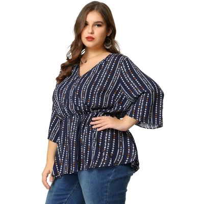 Agnes Orinda Women's Plus Size Peplum Fall V Neck Boho Striped Babydoll Blouses 5 Agnes Orinda Women's Plus Size Peplum Fall V Neck Boho Striped Babydoll Blouses - Image 3