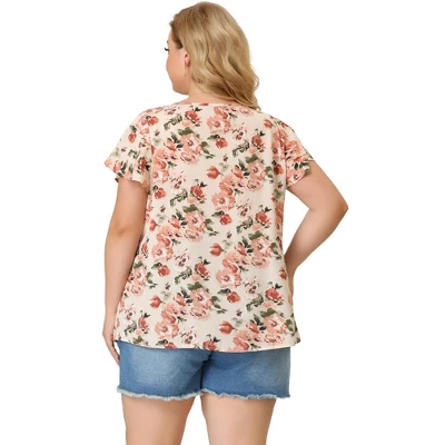 Agnes Orinda Women's Plus Size Chiffon Blouses Tie Neck Tassel Lace Insert Flare Short Sleeve Floral Tops 6 Agnes Orinda Women's Plus Size Chiffon Blouses Tie Neck Tassel Lace Insert Flare Short Sleeve Floral Tops - Image 4