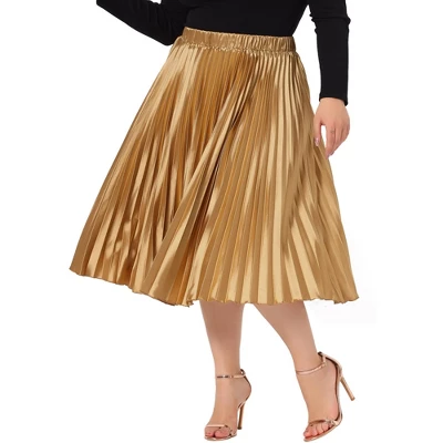 Agnes Orinda Women's Plus Size Pleated Stretched High Waist Premium Metallic Shiny Midi Skirts 7 Agnes Orinda Women's Plus Size Pleated Stretched High Waist Premium Metallic Shiny Midi Skirts - Image 5