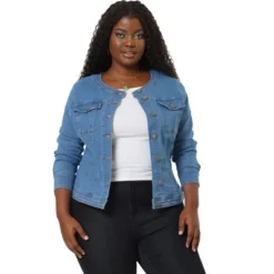 Agnes Orinda Women's Plus Size Jean Jacket Long Sleeves Collarless Denim Jacket 24 Agnes Orinda Women's Plus Size Jean Jacket Long Sleeves Collarless Denim Jacket -Agnes Orinda GUEST 398bf426 0ef0 47d1 9525 1297df198810