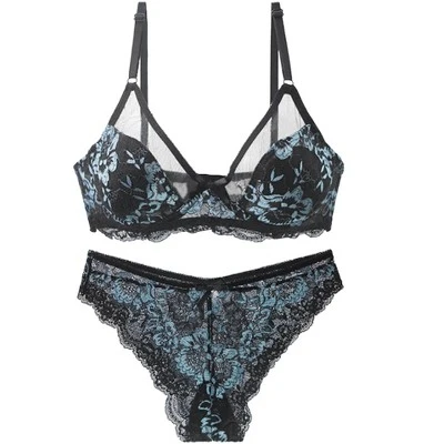 Agnes Orinda Women's Underwire Floral Lace Mesh Push-Up 2-Hook Lace Trim Bra And Panty Set 9 Agnes Orinda Women's Underwire Floral Lace Mesh Push-Up 2-Hook Lace Trim Bra And Panty Set - Image 7