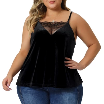Agnes Orinda Women's Plus Size Adjustable Sleeveless Strap Fashion Casual Lace V Neck Velvet Camisole 7 Agnes Orinda Women's Plus Size Adjustable Sleeveless Strap Fashion Casual Lace V Neck Velvet Camisole - Image 5