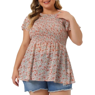 Agnes Orinda Women's Plus Size Chiffon Smock Waist Ditsy Floral Peplum Blouse 12 Agnes Orinda Women's Plus Size Chiffon Smock Waist Ditsy Floral Peplum Blouse - Image 10