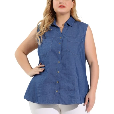 Agnes Orinda Plus Size Summer Tops For Women Sleeveless Button Down Work Shirts Chambray Blouses 2023 8 Agnes Orinda Plus Size Summer Tops For Women Sleeveless Button Down Work Shirts Chambray Blouses 2023 - Image 6