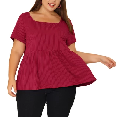 Agnes Orinda Women's Plus Size Ribbed Peplum Babydoll Short Sleeve Summer Blouses 11 Agnes Orinda Women's Plus Size Ribbed Peplum Babydoll Short Sleeve Summer Blouses - Image 9