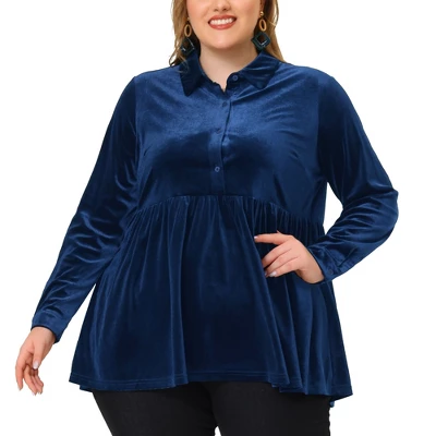 Agnes Orinda Women's Plus Size Velvet Tops Long Sleeve Button Down Casual Babydolls Shirts 7 Agnes Orinda Women's Plus Size Velvet Tops Long Sleeve Button Down Casual Babydolls Shirts - Image 5