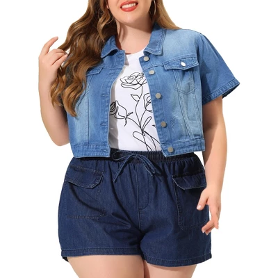 Agnes Orinda Women Plus Size Denim Jacket Crop Fray Roll Short Sleeves Jean Jackets 9 Agnes Orinda Women Plus Size Denim Jacket Crop Fray Roll Short Sleeves Jean Jackets - Image 7