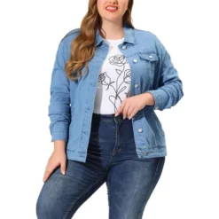 Agnes Orinda Women's Plus Size Outerwear Button Front Washed Denim Jean Jacket -Agnes Orinda GUEST 3d3e4e84 f18a 4ab0 bd1b 4b59c99bb78f