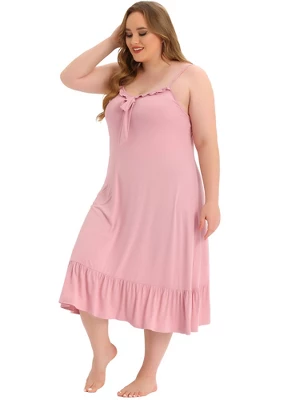 Agnes Orinda Women's Plus Size Nightgown Ruffle Hem Comfy Adjustable Strap Sleepdress 4 Agnes Orinda Women's Plus Size Nightgown Ruffle Hem Comfy Adjustable Strap Sleepdress - Image 2