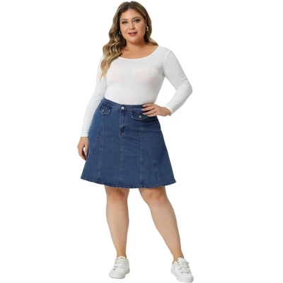 Agnes Orinda Women's Plus Size Denim Casual A-line Jean Buttons Decor Faux Pockets Mini Skirts 4 Agnes Orinda Women's Plus Size Denim Casual A-line Jean Buttons Decor Faux Pockets Mini Skirts - Image 2