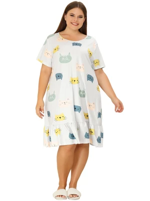 Agnes Orinda Women's Plus Size Short Sleeve Soft Comfy Lovely Cat Sleep Dress 4 Agnes Orinda Women's Plus Size Short Sleeve Soft Comfy Lovely Cat Sleep Dress - Image 2
