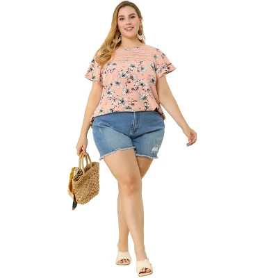 Agnes Orinda Women's Plus Size Top Floral Lace Panel Keyhole Back Flare Sleeve 4 Agnes Orinda Women's Plus Size Top Floral Lace Panel Keyhole Back Flare Sleeve - Image 2