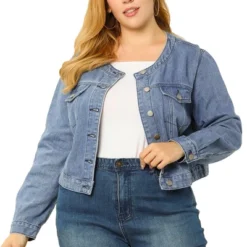 Agnes Orinda Women's Plus Size Long Sleeves Button Down Crew Neck Short Denim Jacket -Agnes Orinda GUEST 3ea82b7b 4482 4e6f 94b5 3a67823af9f5