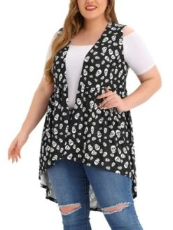 Agnes Orinda Women's Plus Size High Low Hem Skull Print Sleeveless Cardigans -Agnes Orinda GUEST 3ef17337 b18b 4b83 808a 482c884df0cb