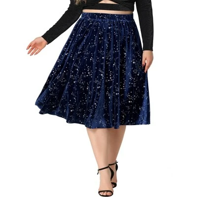 Agnes Orinda Women's Plus Size Outfits Velvet A Line Knee Length Star Flare Skirt 8 Agnes Orinda Women's Plus Size Outfits Velvet A Line Knee Length Star Flare Skirt - Image 6