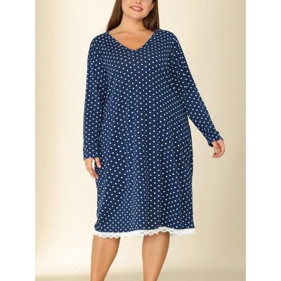 Agnes Orinda Women's Plus Size Polka Dots Lace Long Sleeve Nightgown 3 Agnes Orinda Women's Plus Size Polka Dots Lace Long Sleeve Nightgown