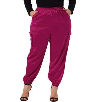 Agnes Orinda Women's Plus Size Cargo Elastic Waist Athleisure Ankle Length Satin Joggers Pant 8 Agnes Orinda Women's Plus Size Cargo Elastic Waist Athleisure Ankle Length Satin Joggers Pant - Image 6