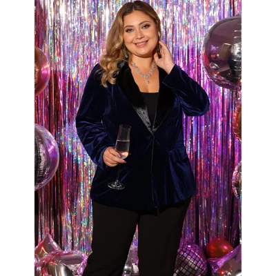 Agnes Orinda Women's Plus Size Velvet Vintage Evening Sparkle Button Contrast Notched Lapel Suit Blazers 4 Agnes Orinda Women's Plus Size Velvet Vintage Evening Sparkle Button Contrast Notched Lapel Suit Blazers - Image 2
