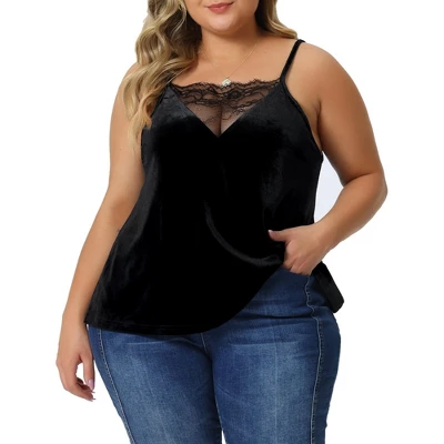 Agnes Orinda Women's Plus Size Adjustable Sleeveless Strap Fashion Casual Lace V Neck Velvet Camisole 3 Agnes Orinda Women's Plus Size Adjustable Sleeveless Strap Fashion Casual Lace V Neck Velvet Camisole