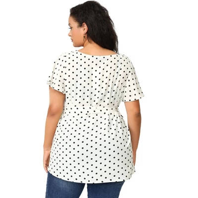Agnes Orinda Women's Plus Size V Neck Tie Waist Polka Dots Blouse 6 Agnes Orinda Women's Plus Size V Neck Tie Waist Polka Dots Blouse - Image 4