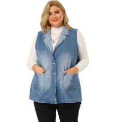 Agnes Orinda Women's Plus Size Denim Relax Notched Lapel Jacket Vest -Agnes Orinda GUEST 40a01cd3 49ff 4940 9087 2778d7d37af9