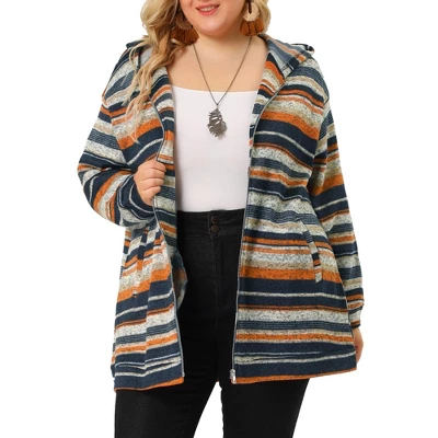 Agnes Orinda Women's Plus Size Zip Up Knit Stripe Printed Long Sleeve Boho Bohemian Hoodies Jackets 9 Agnes Orinda Women's Plus Size Zip Up Knit Stripe Printed Long Sleeve Boho Bohemian Hoodies Jackets - Image 7